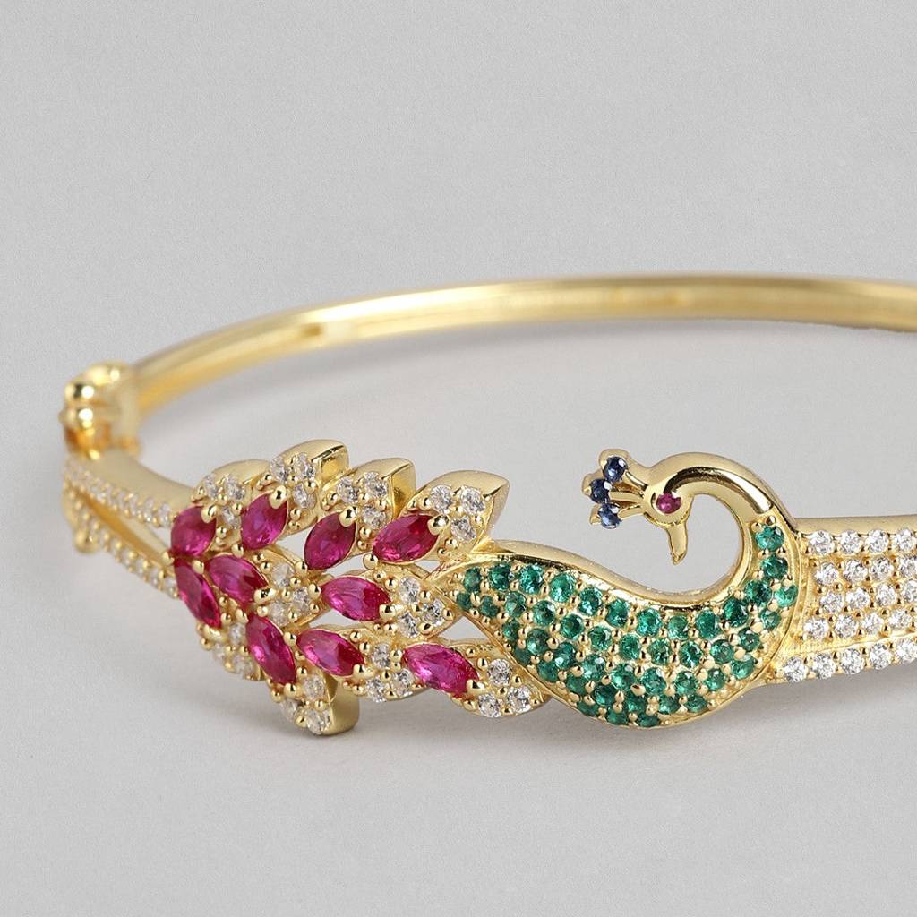 Feathered Fantasy Gold Plated 925 Sterling Silver Peacock Bracelet : BR-80176