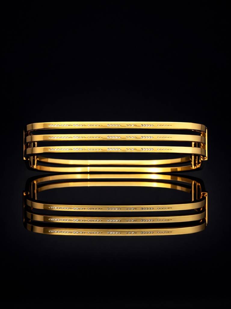 18K Gold Tri-Line Open Cuff Bracelet | Anti Tarnish Stainless Steel : ATB864TSCB