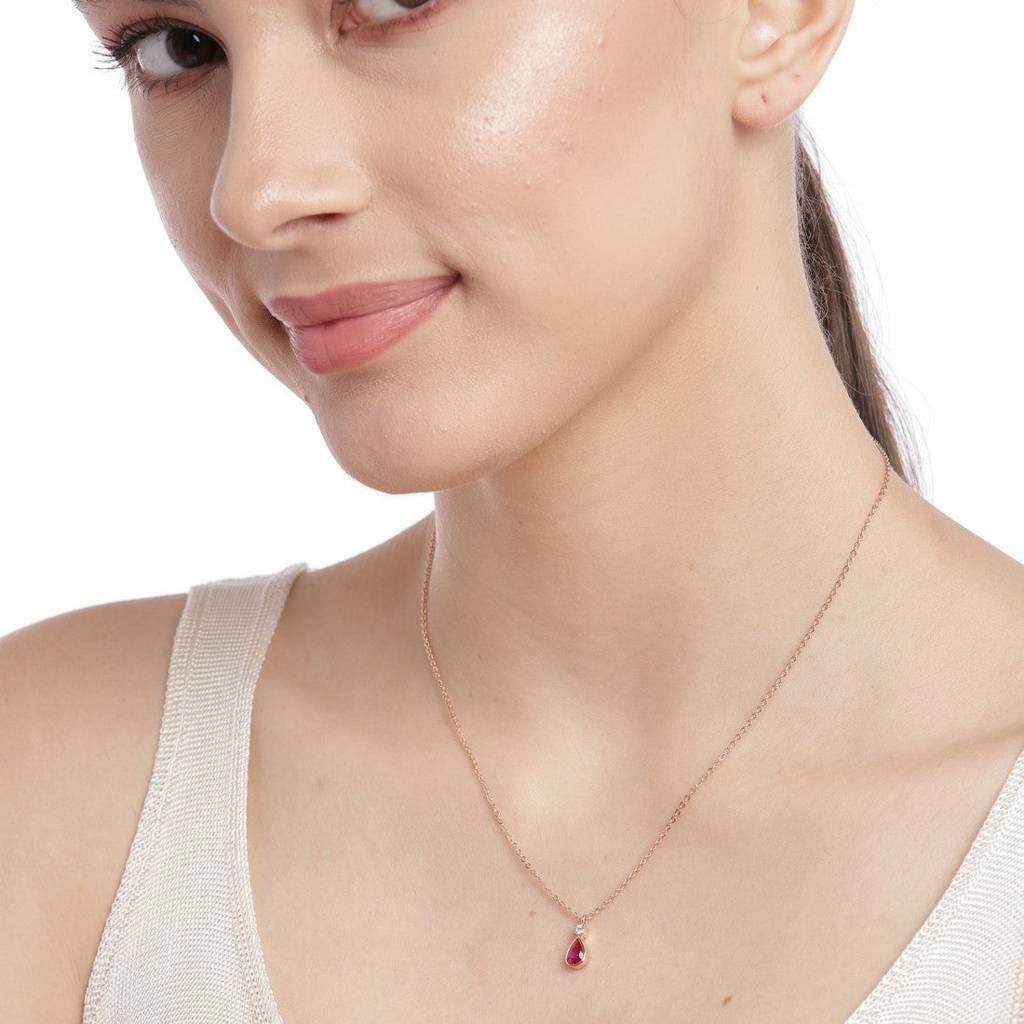 Ruby Tear Drop Rose Gold Plated 925 Sterling Silver Necklace : NL-30104