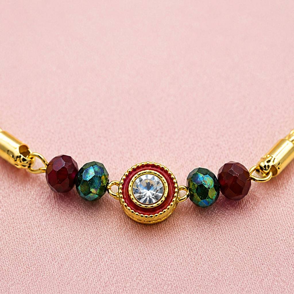 Luxury Crystal Rakhi With Red & Green Beads For Raksha Bandhan : JW-HSPS60MB2262