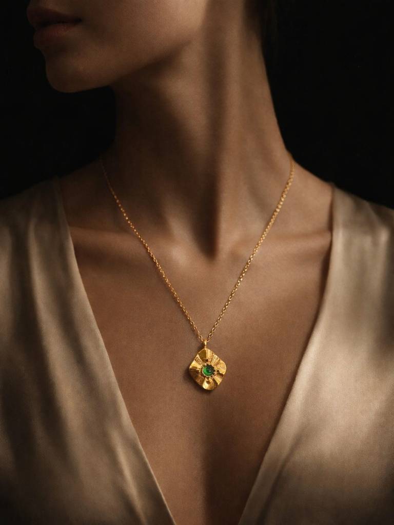 Emerald Glow Gold Chain | 18K Gold Plated Green Stone Necklace : S925C731GSC