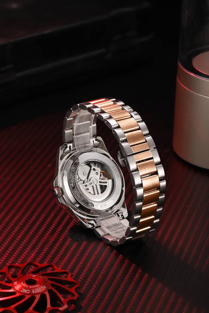 Paris Tech Collection Automatic Skeleton Wrist Watch For Men – Round Dial, Stainless Steel Strap, 21-Jewel Mechan : DHM1060-44