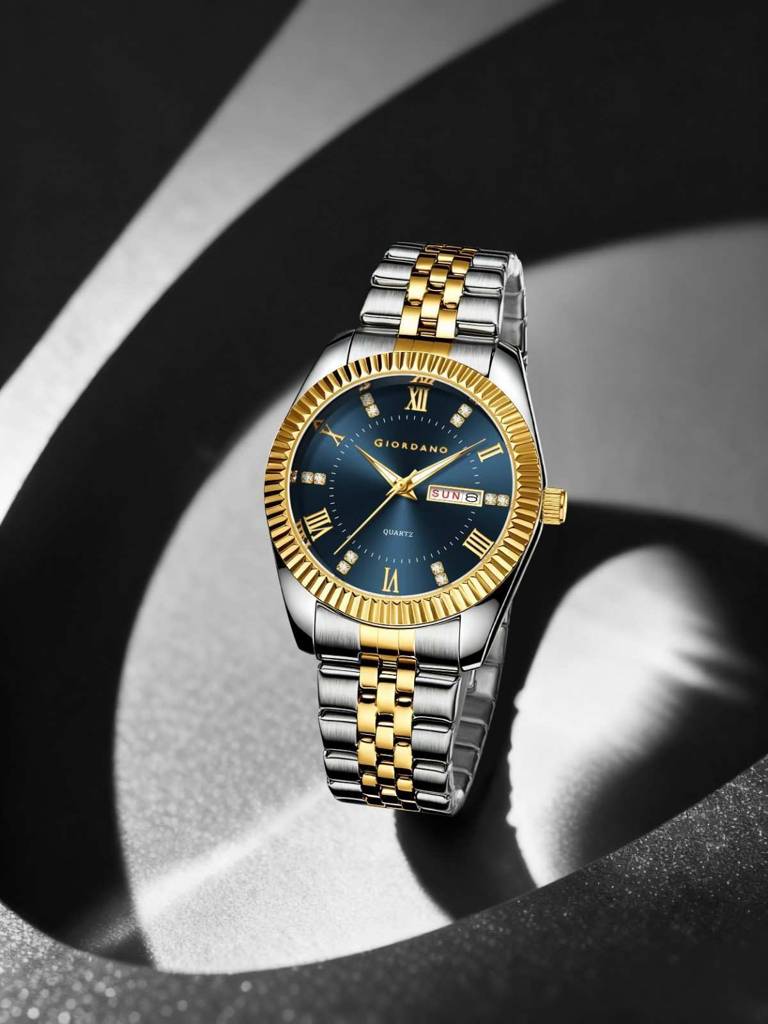 Giordano Analog Watch For Men - Dual-Tone Stainless Steel Strap, Crystal Indices And Fluted Bezel : GZ-50173-33