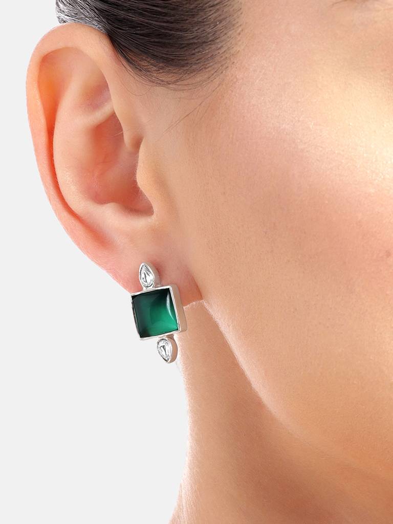 92.5 Silver Serene Green Onyx Stud Earrings : 92.5 Silver Serene Green Onyx Stud Earrings : 92.5 Silver Serene Green Ony