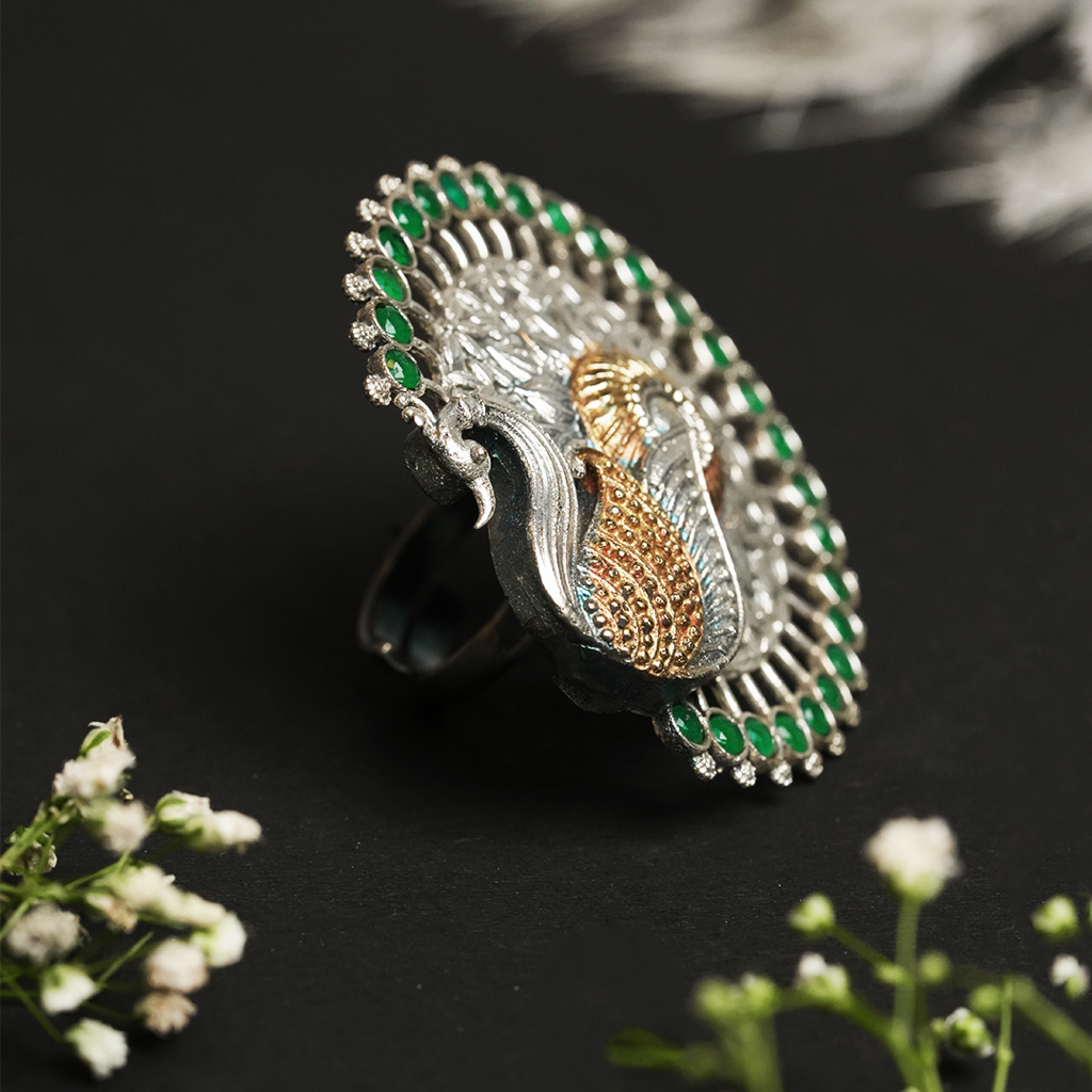 Silver Polish Peacock Ring : CAO0254RNG