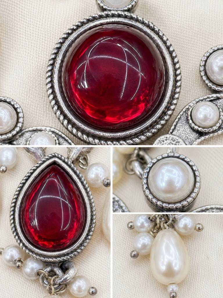 Silver Plated Oxidised Stone & Pearl Embellished Statement Chandbali Earrings : VI26EROX100339