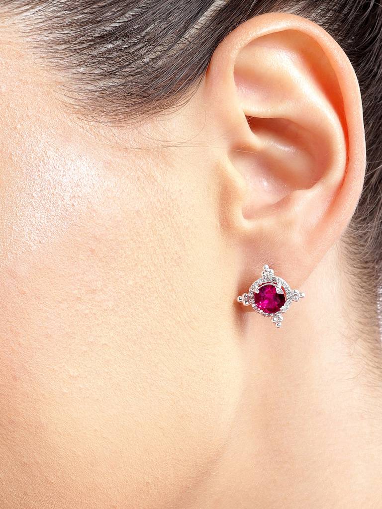 92.5 Silver Red Kundan Chakra Stud Earrings : 92.5 Silver Red Kundan Chakra Stud Earrings : 92.5 Silver Red Kundan Chakr