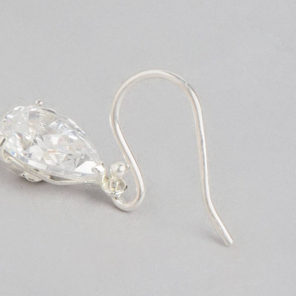 Tear Drop Cz Rhodium Plated Dangle 925 Sterling Silver Earring : EAR-20405