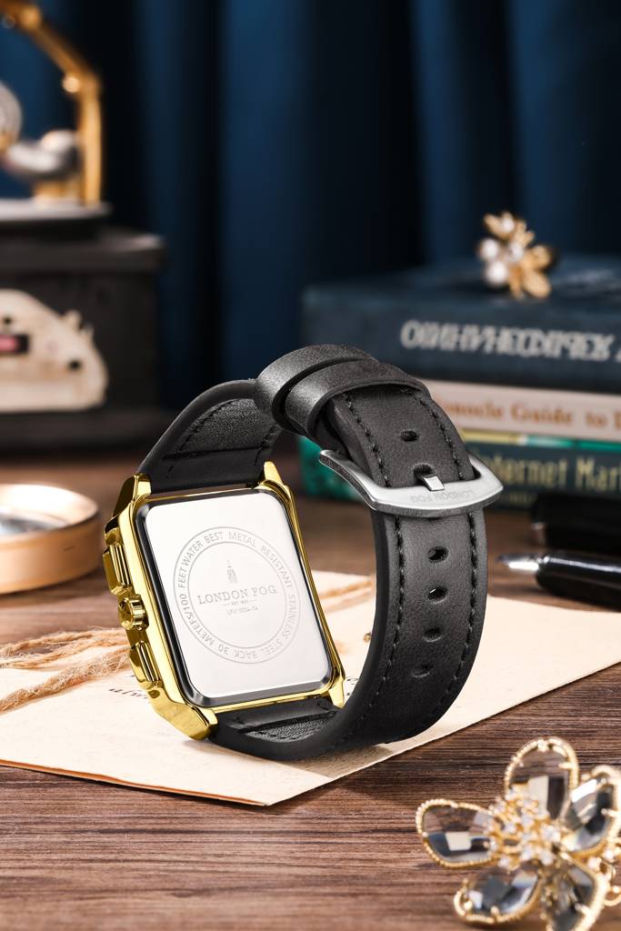 Mayfair Collection Analog Quartz Watch For Men With Leather Strap, Square Metal Case, Crystal Hour Accents, Date : LFM10004-03