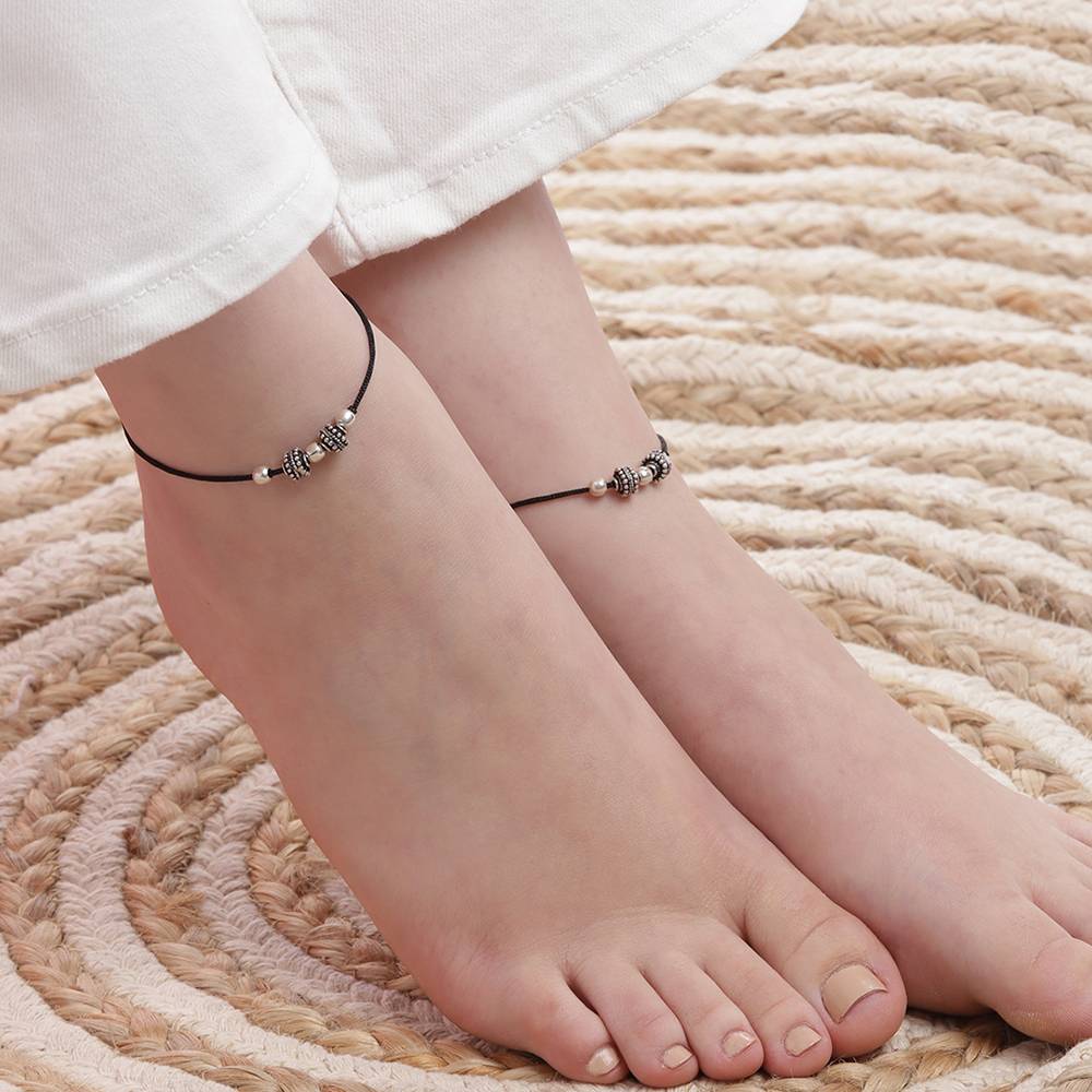 Tribal Beads Thread Silver Anklet : Tribal Beads Thread Silver Anklet : Tribal Beads Thread Silver Anklet : Tribal Beads