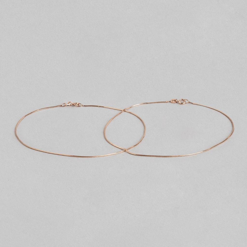 Minimal Snake Chain 925 Sterling Silver Anklet In Rose Gold : ANK-60048-PAIR