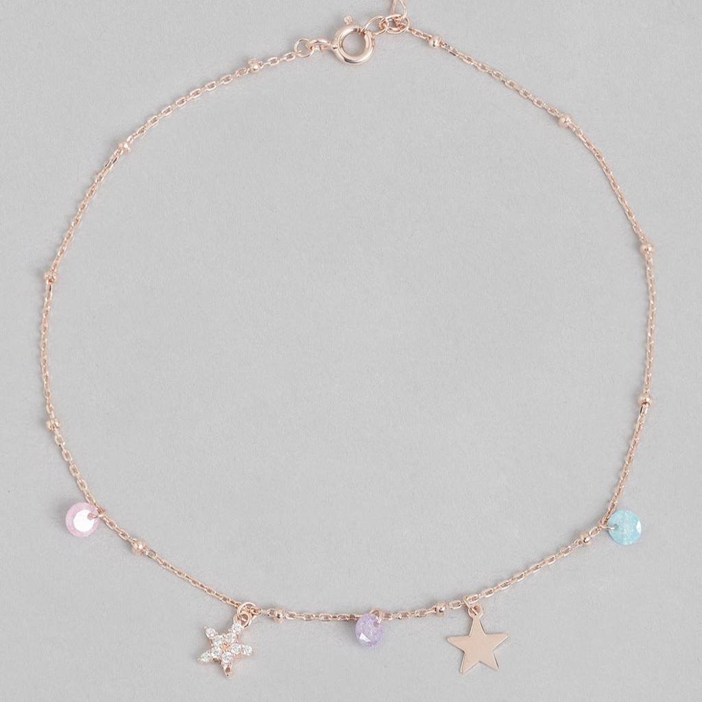Star Drop 925 Sterling Silver Anklet : ANK-60089-PAIR