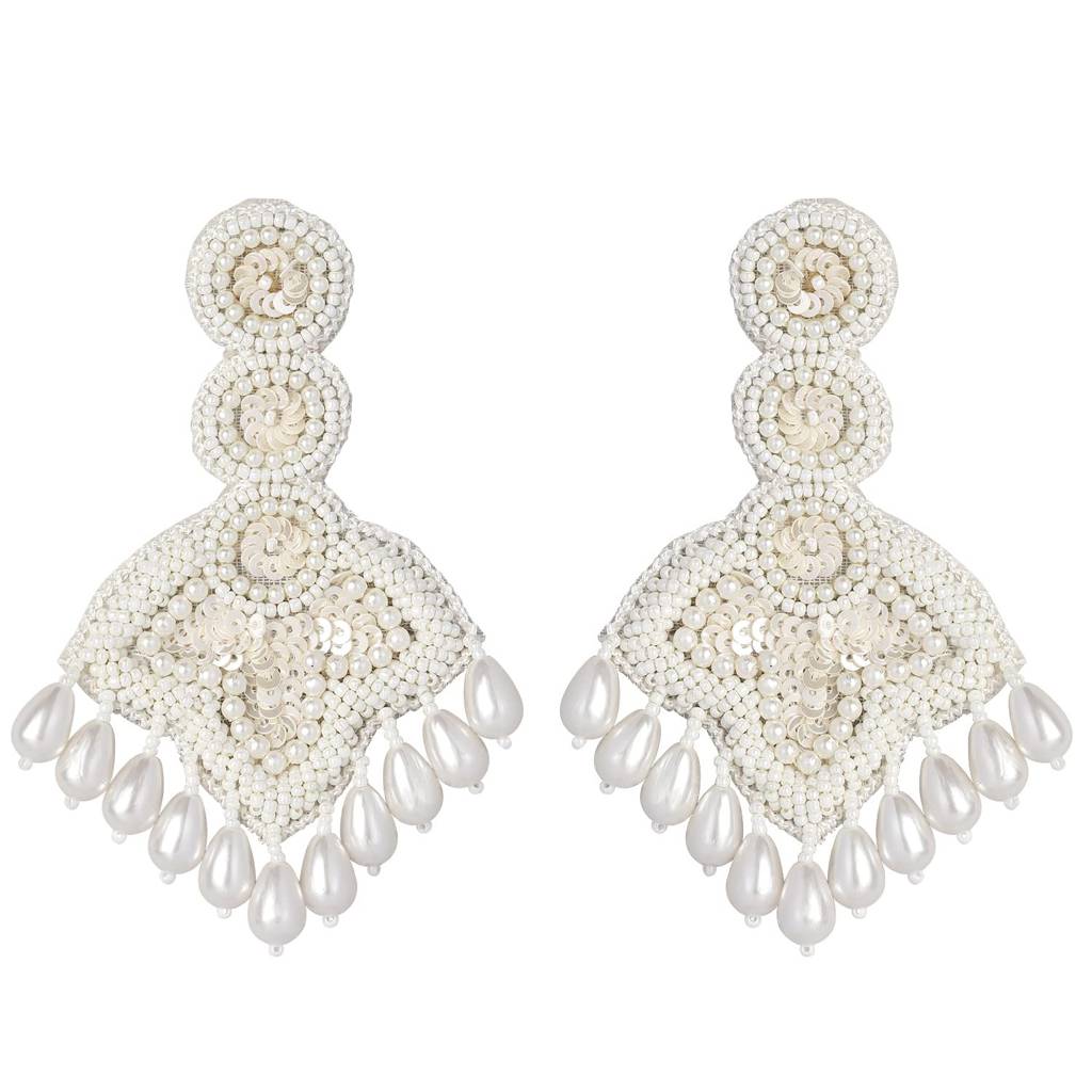 Peora White Pearl Drop & Dangle Handmade Lightweight Statement Earring For Women & Girls : PF24E24W