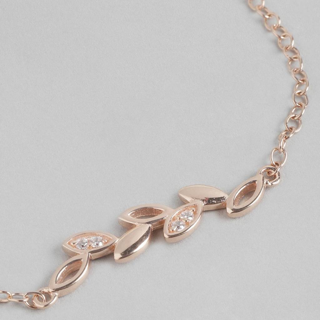 Nature'S Embrace Leaf Rose Gold-Plated 925 Sterling Silver Bracelet : BR-80201-RG