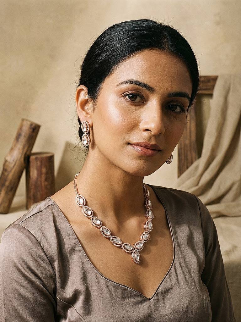 Gold Antique Kundan Jadau Uncut Polki  Luxurious  Statement Jewellery Set : SJNK2902