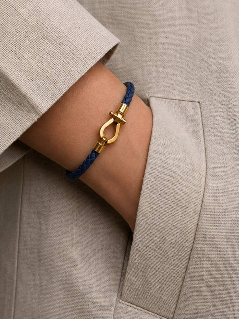 Unisex Braided Leather Gold Magnetic Bracelet : ATB1089NKL