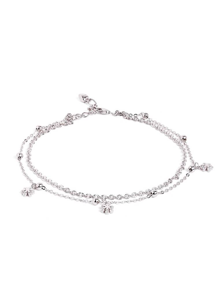 Silver Pretty Bloom Dual Chain Anklet : WAN00038