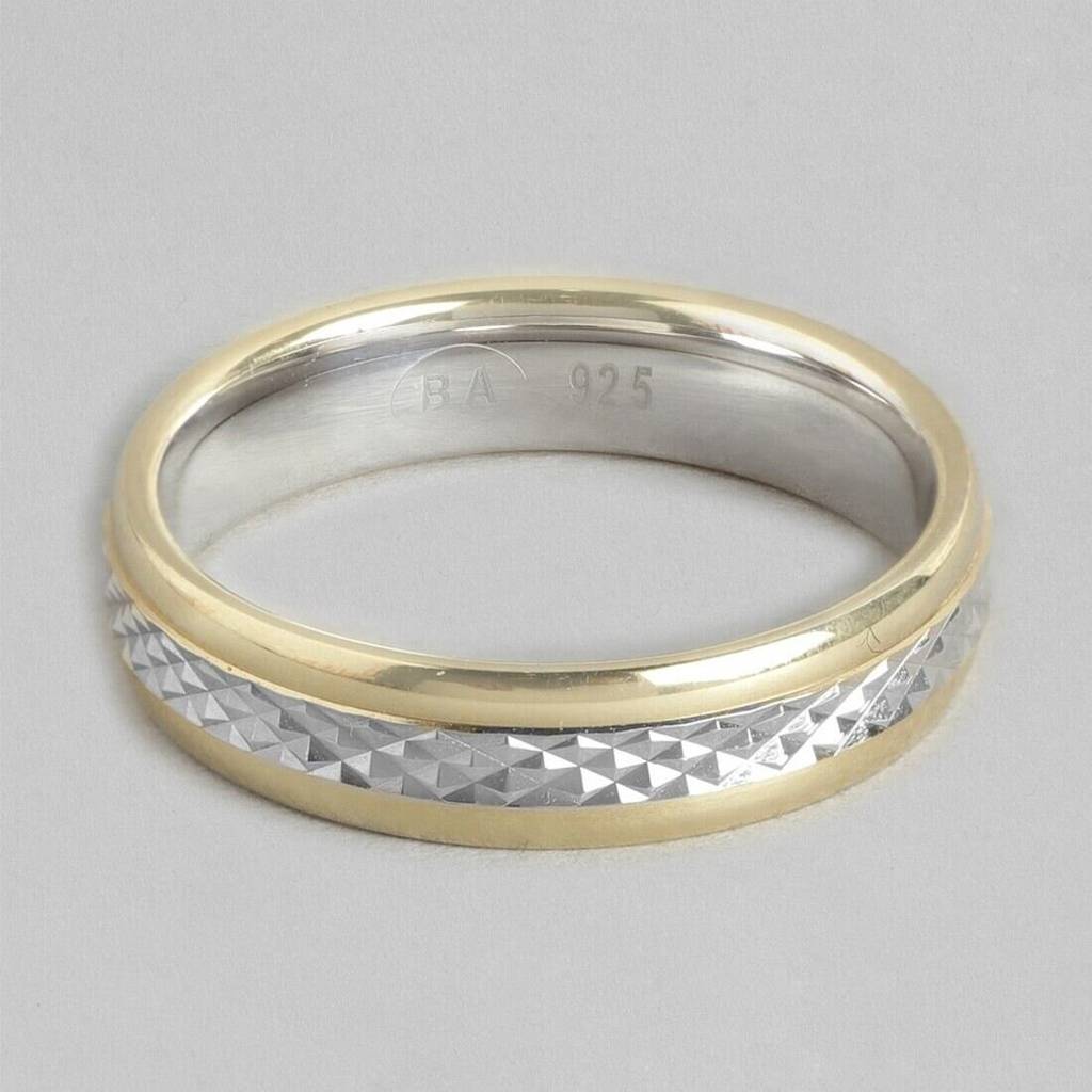 Exquisite Dual Tone Rhodium And Gold Plated 925 Sterling Silver Ring For Him (Adjustable) : RNG-40210