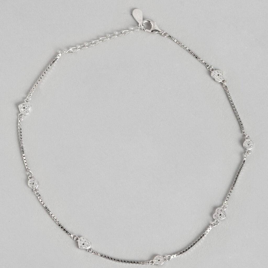 Minimal Heart Trinket 925 Silver Anklet : ANK-60030-PAIR