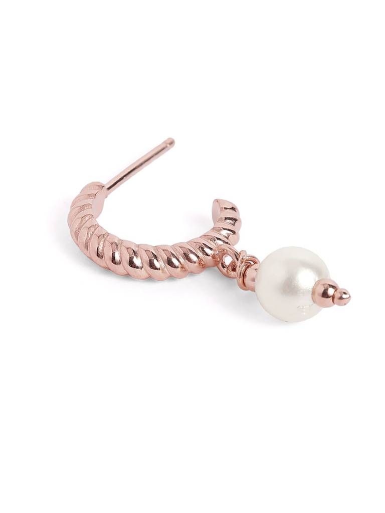 18Kt Rose Gold Plated Dangling Pearl Geometric Half Hoop Earring : FJE5877