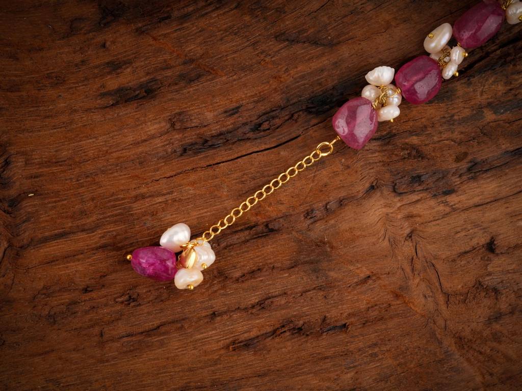 Ruby Red Pearl Bunch Bracelet : PRBB10