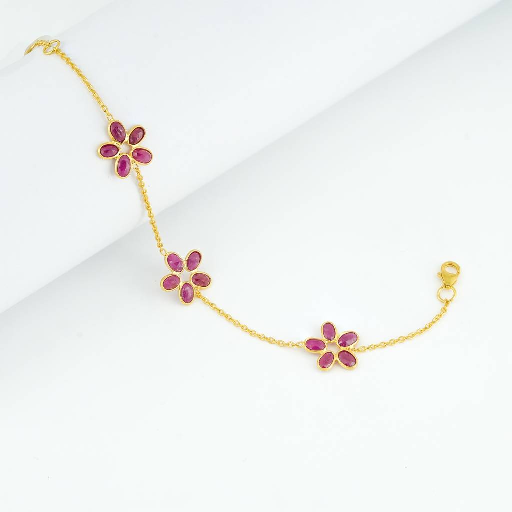 The Botanical Gardens Triple-Flower 18Kt Gold Plated Sterling Silver Bracelet | Made To Order : BR0009