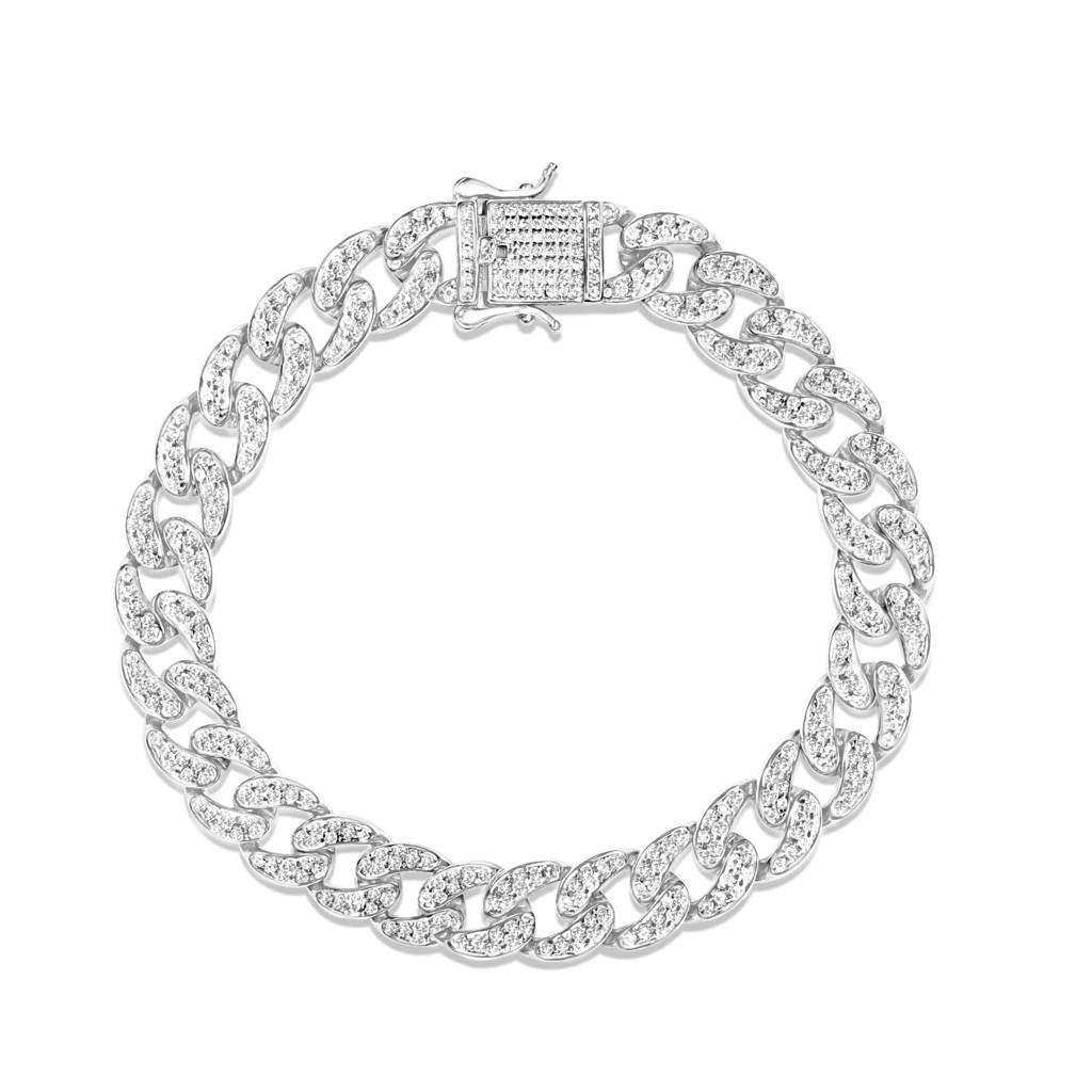 Blinged Out Cuban Link Rhodium Plated 925 Sterling Silver Men'S Bracelet : BR-80399-R