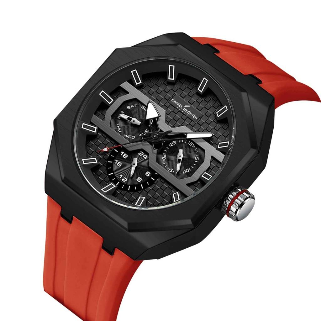 Daniel Hechter Paris Kleber Collection Sporty Multifunction Watch For Men With Checkered Geometric Dial, Day & Da : DHM1023-03