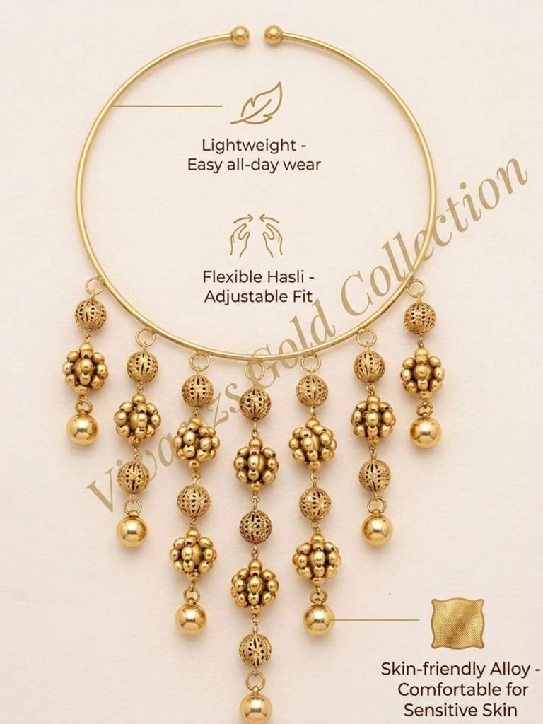 Antique Oxidised Engraved Bead Statement Boho Hasli Choker Necklace : VI26NK0104