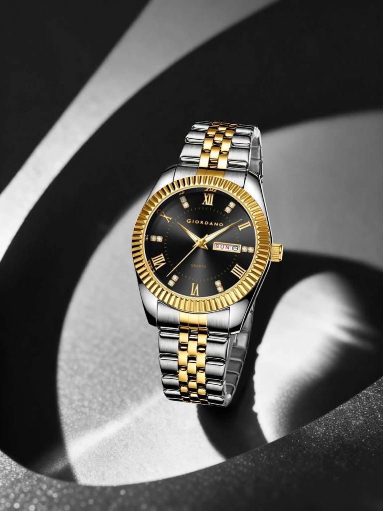 Giordano Analog Watch For Men - Dual-Tone Stainless Steel Strap, Crystal Indices And Fluted Bezel : GZ-50173-11