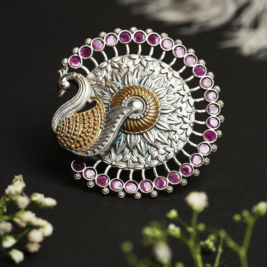 Silver Polish Peacock Ring : CAO0253RNG