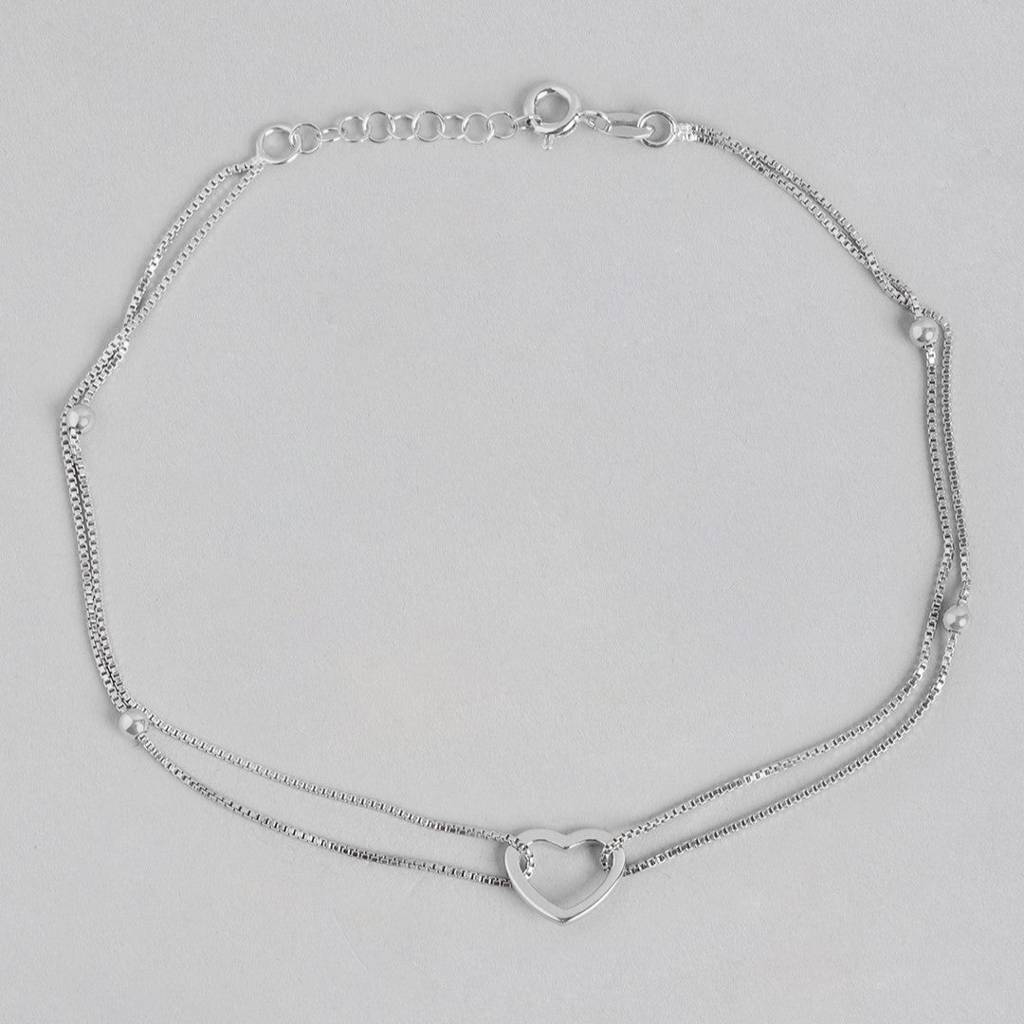 Heartfelt Elegance Rhodium-Plated 925 Sterling Silver Heart Anklet : ANK-60007-PAIR-R