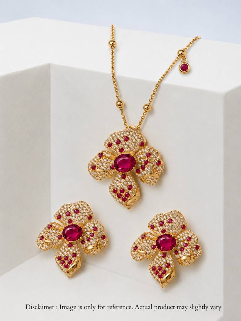 Boccio Pave Flower Necklace & Earring Set, 18K Gold-Plated : SET954RSSF