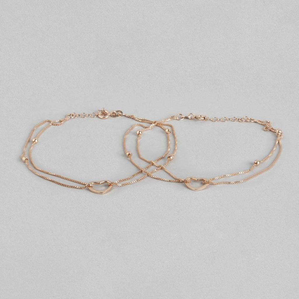 My Dainty Heart Rose Gold 925 Silver Anklets : ANK-60007-PAIR