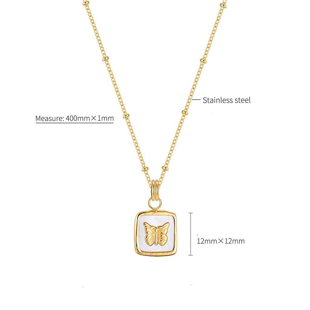18K Gold Plated Square Butterfly Pendant Necklace : ATO0624P012G