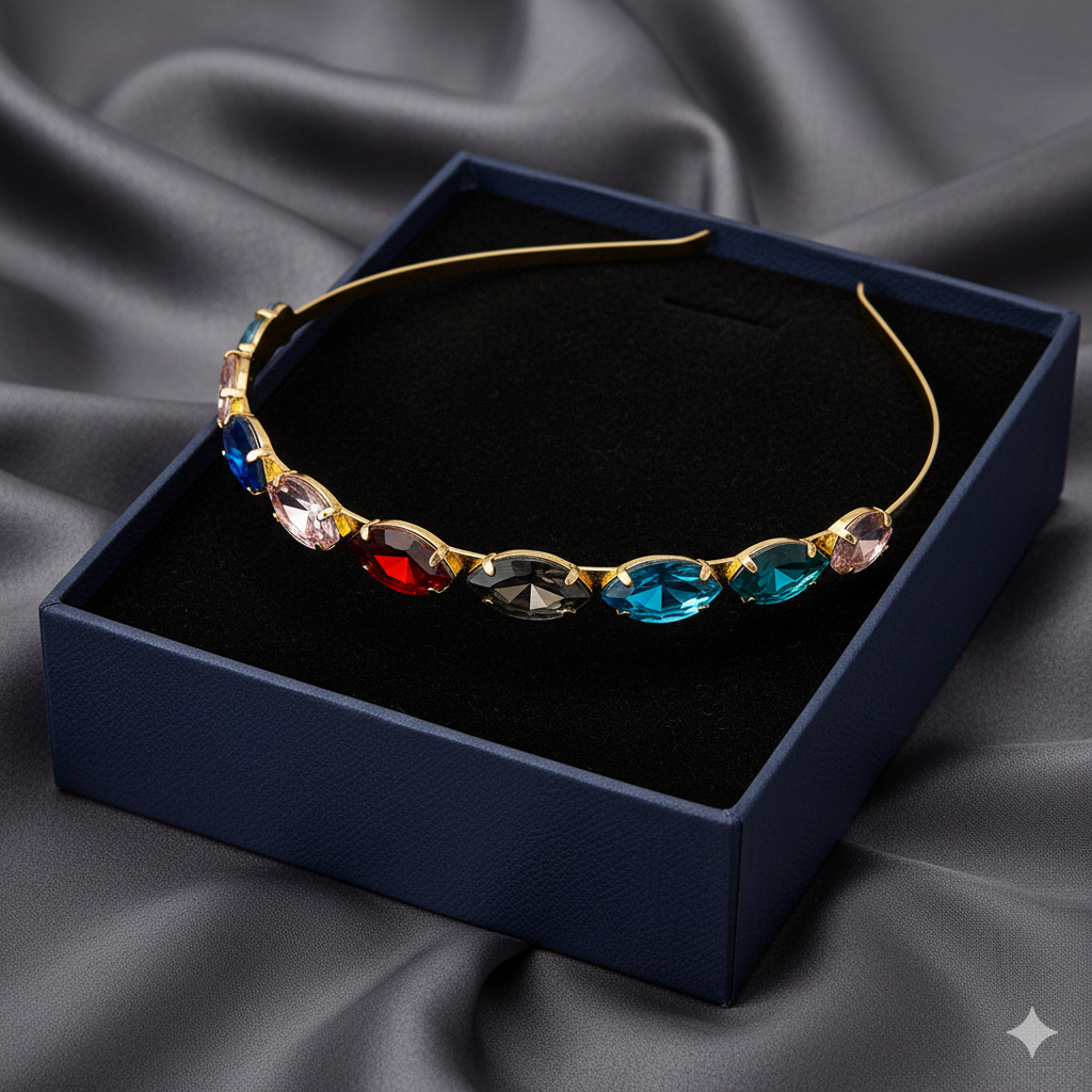 Mukutique Gold Plated Multicolor Crystal Hairband For Women  display picture 3