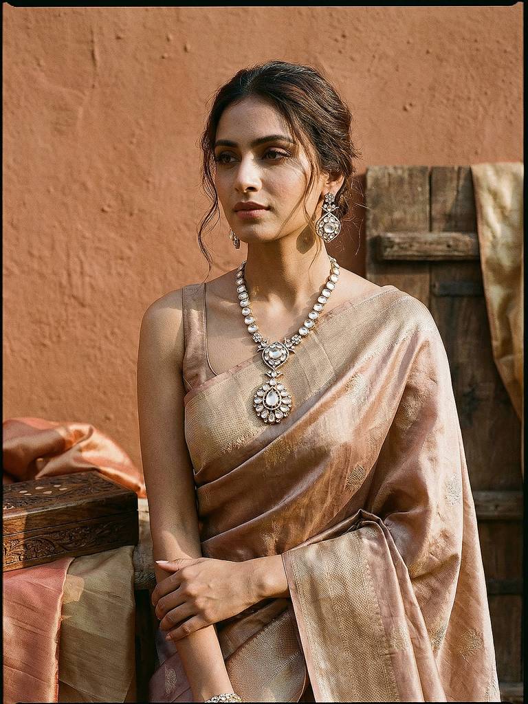 Gold Toned Kundan Uncut Polki Jadau Bridal Statement Jewellery Set : SJNK2899