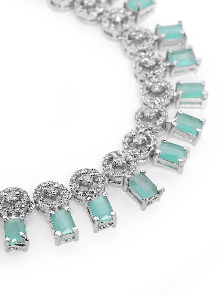 Silver Plated Square Ad Necklace Set : AD134MINT