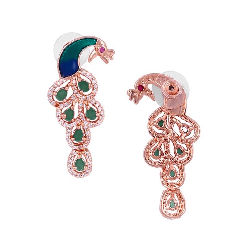 Peacock Accent Cz Sparkle Necklace Set | Rose Gold Plated | Party & Festive Glam : AD-918-RGGNNKER