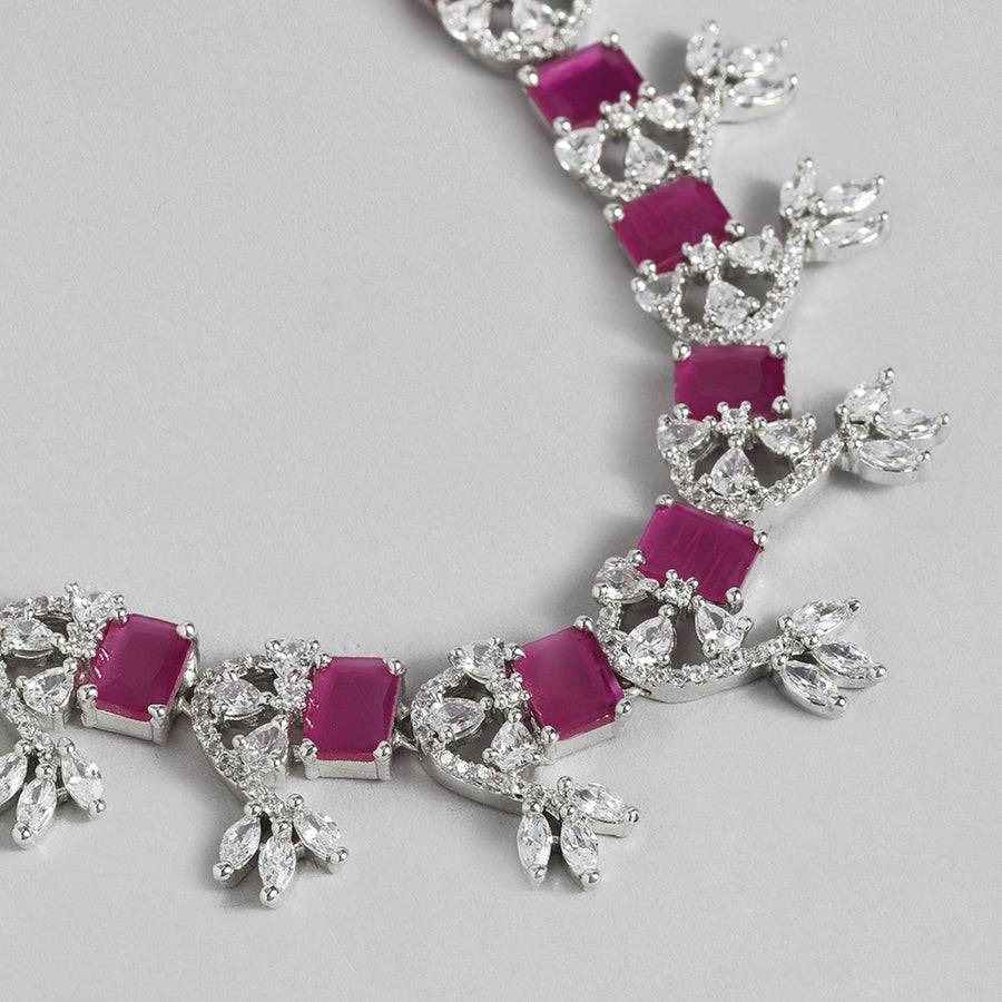 Estele Rhodium Plated Cz Magnificent Designer Necklace Set With Ruby Stones For Women : AD-711-IR-RBNKER