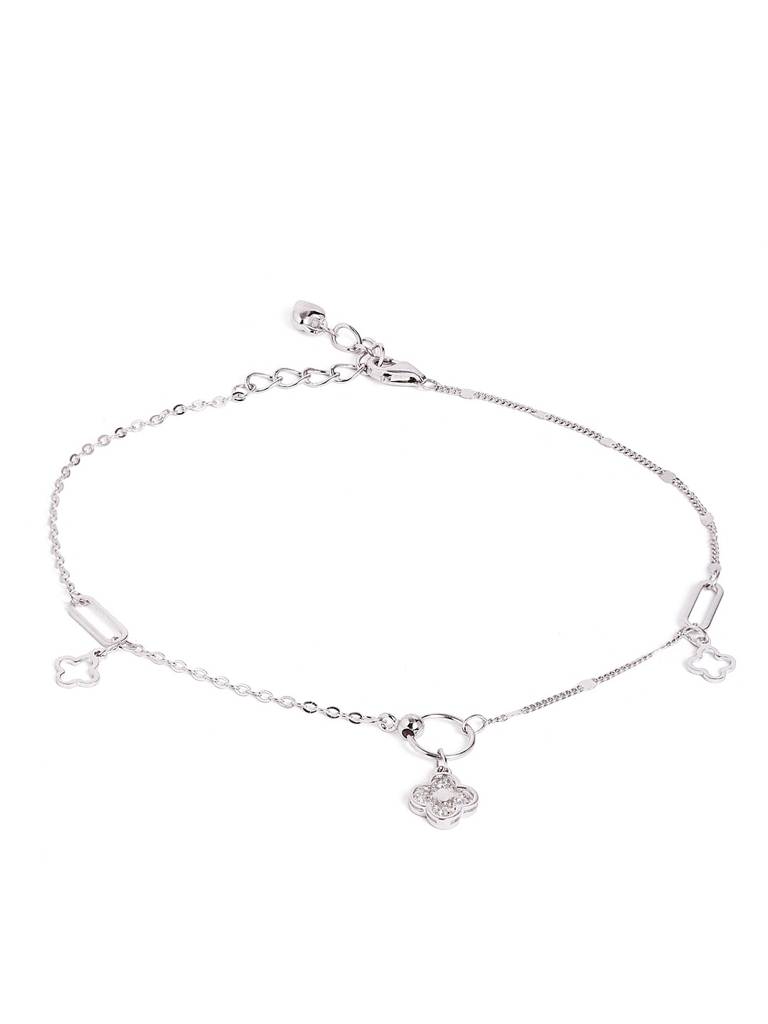 Silver Urban Clover Drop Adjustable Anklet : WAN00030