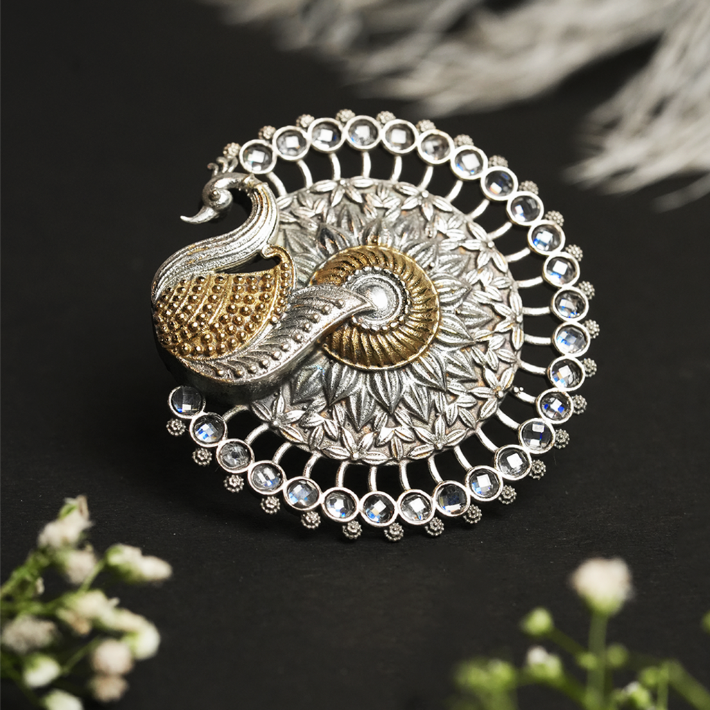 Silver Polish Peacock Ring : CAO0255RNG