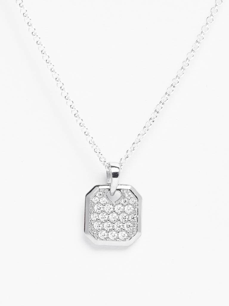 925 Silver Platinum Plated Swiss Zircon Hexa Men Pendant Necklace With Chain Gift For Men & Boys : CSMNP30