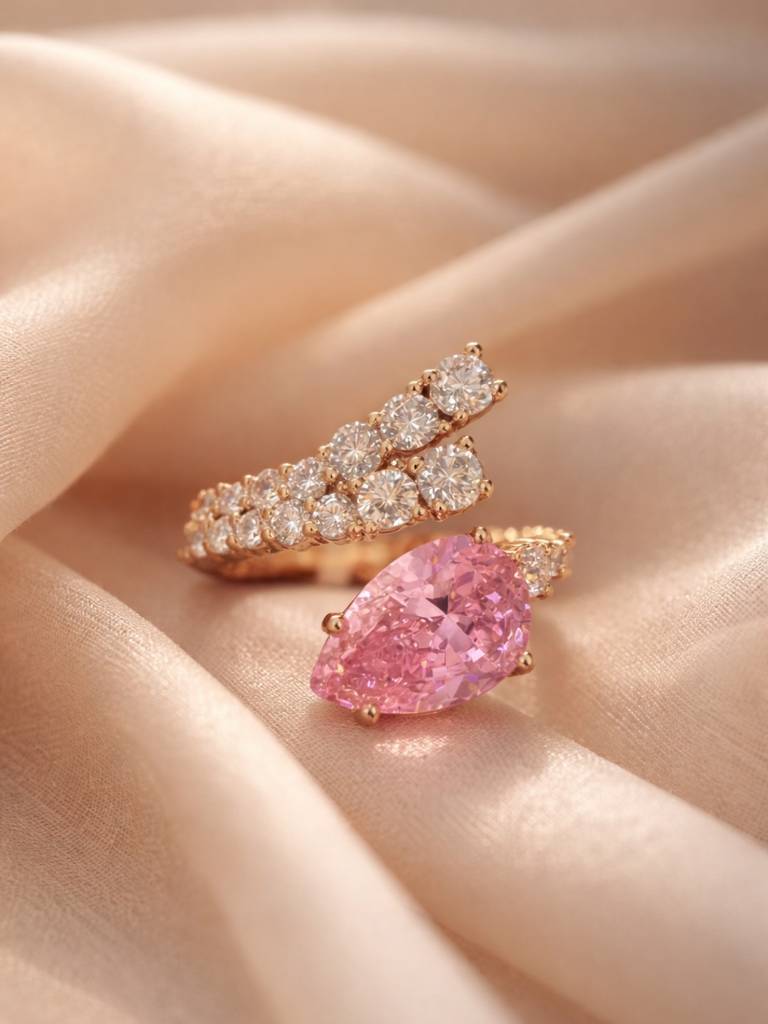 Pink Moissanite & Ad Rose Gold Designer Ring | Adjustable : ATR657PSDR
