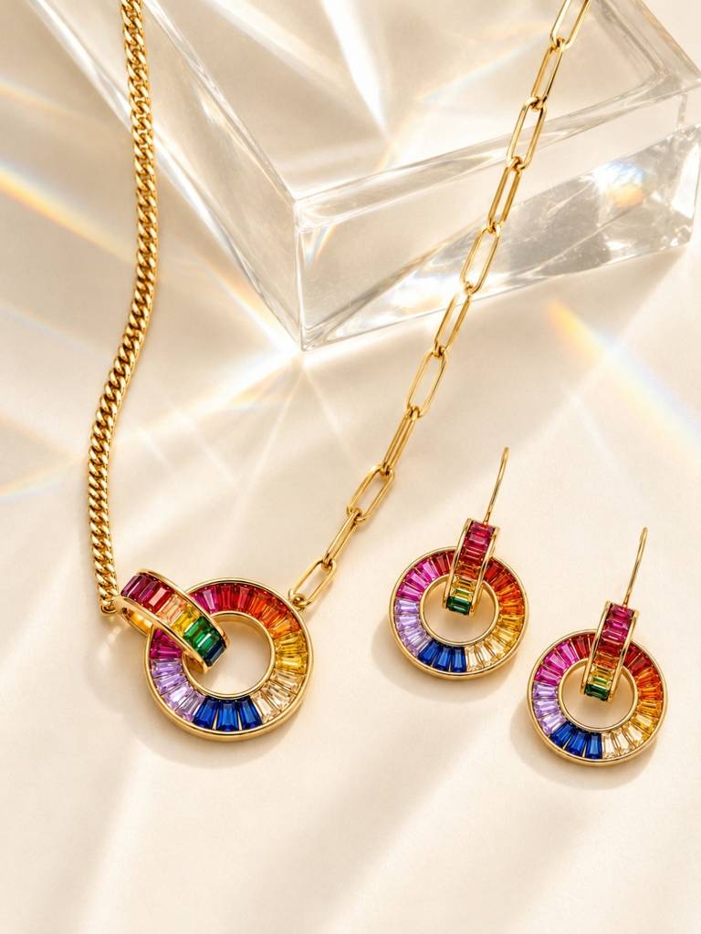 Caleidoscopio Rainbow Interlocking Necklace & Earring Set, 18K Gold-Plated : SET967MRPS