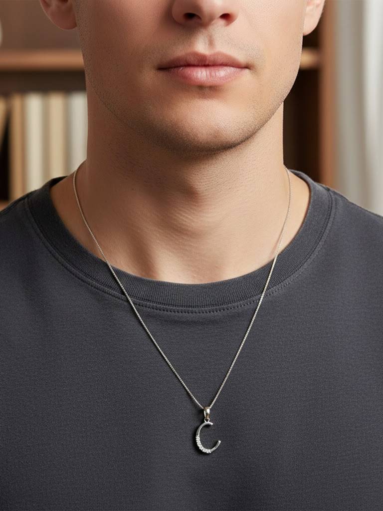 925 Pure Silver Alphabet C Letter Unisex Sterling Silver  Pendant : CP1131