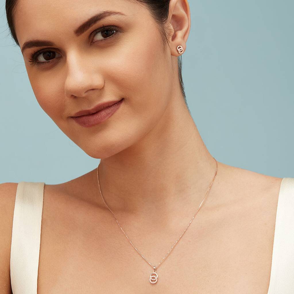 Duality In Gold 925 Sterling Silver Jewelry Set With Twin Circles : JS-70022_C-G