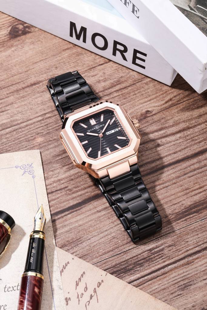 Giordano Square Formal Watch For Men – Textured Dial,Day & Date Display And Stylish Stainless Steel Strap : GZ-50140-11