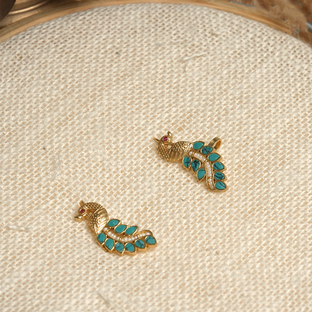 Designer Green Kundan Peacock Earcuffs : CAO0197STM
