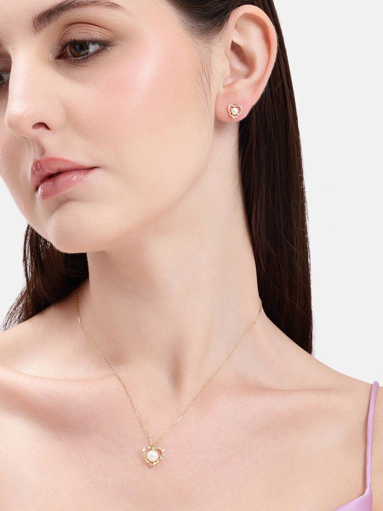 925 Silver Pearl Heart Elegance Set : WPEC00007